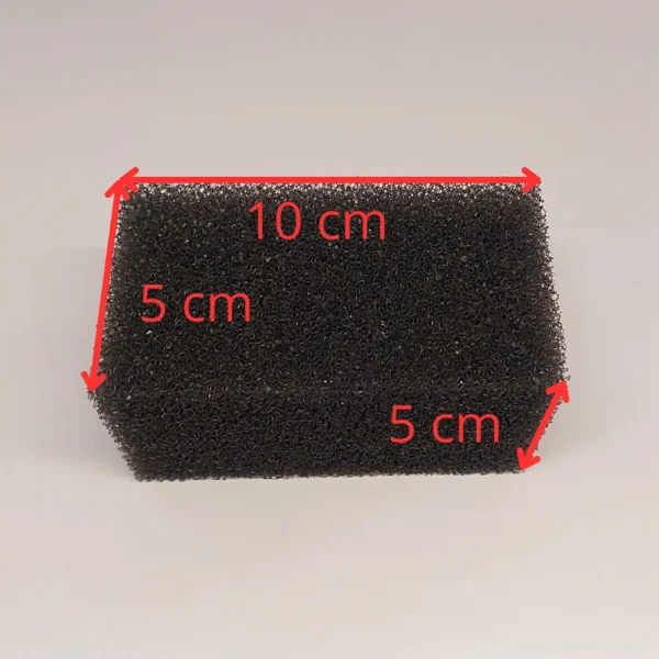 Gąbka Filtracyjna 30 PPI 10x5x5 cm Widok z boku naniesione wymiary