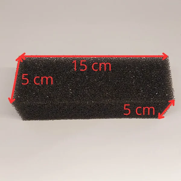 Gąbka Filtracyjna 30 PPI 15x5x5 cm Widok z boku naniesione wymiary