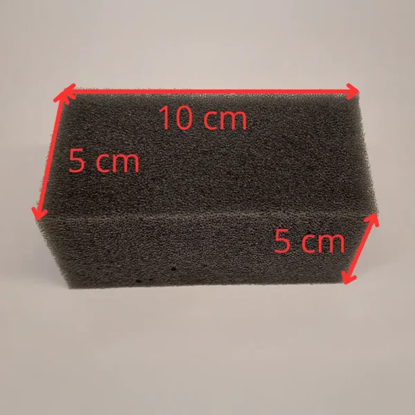 Gąbka Filtracyjna 45 PPI 10x5x5 cm Widok z boku naniesione wymiary
