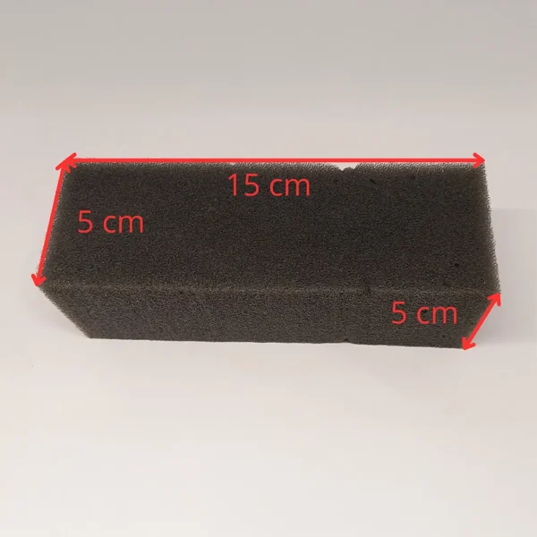 Gąbka Filtracyjna 45 PPI 15x5x5 cm Widok z boku naniesione wymiary